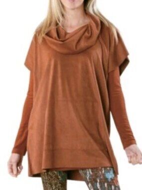 Bryn Walker Sequoia Faux Suede Poncho Top L Brown Oversized Mock Turtleneck